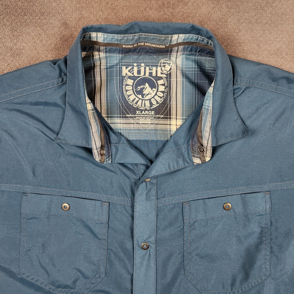 KUHL Stealth Shirt Mens XL Blue Short Sleeve Button Down Technical Hiking 7276